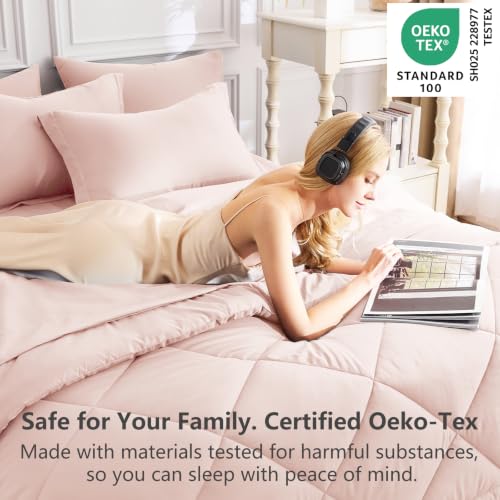 Image of CozyLux Queen Comforter Set Blush Pink - Bed in a Bag Queen Size 7 Pieces, Luxury Soft Bed Set for All Seasons, Bedding Set with Down Alternative Comforter, Sheets, Pillowcases & Shams