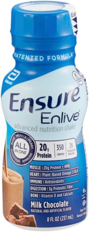 Ensure Enlive Meal Replacement Shake, 20g Protein, 350 Calories, Advanced Nutrition Protein Shake, Milk Chocolate, 8 Fl Oz (Pack of 16)