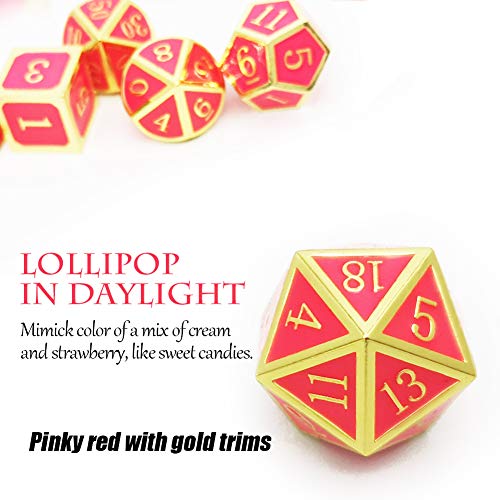 Haxtec Gold Glowing Red Metal DND Dice Set Glow in the Dark Enamel D&D Dice with Dragon Eye Leather Dice Bag Compatible with Dungeons and Dragons TTRPG Gift for DND Lovers DM Masters