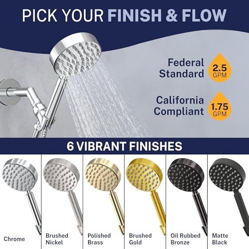 Image of All Metal Hand Held Shower Head with Hose and Holder, Polished Chrome | 2.5 GPM Rainfall Flow with Removable Restrictor | 4 inch Handheld Showerhead, 72 Inch Long Flexible Hose, Adjustable Bracket