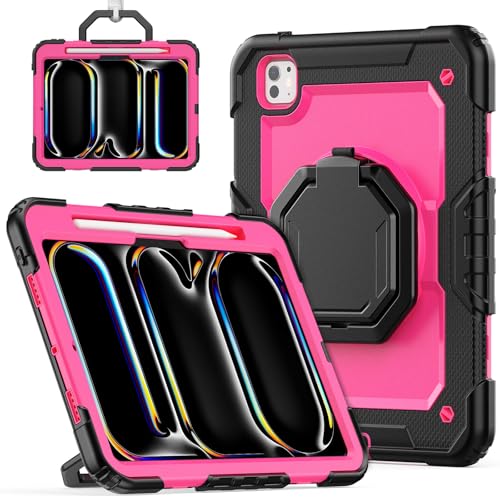 Coque antichoc iPad Pro 11 M5 M4 2025 2024 robuste rose avec porte-stylo
