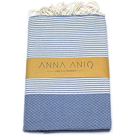 ANNA ANIQ Fouta Hammam Towel Sauna Towel XXL Extra Large 200 x 100 cm 100% Cotton from Tunisia as Beach Towel Bath Towel Peshtemal Beach Towel (Denim) Cover