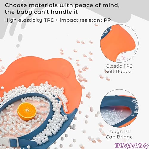 Image of Bembika Baby Shower Cap For Washing Hair, Eye Protection And Hair Wash Reusable, Waterproof, And Comfortable For Babies - (Orange Blue)