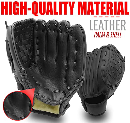 Baseball Gloves - Left Handed Softball Fielding Glove - Durable Leather Softball Picher Mitt- Adult And Youth Fielding Glove - Outdoor Sports Training Practice Equipment 10.5-12.5Inches (Black 10.5) #TOP2