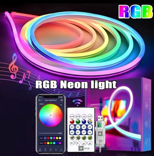 Image of NEXIFY 5 Meter Smart RGB Neon LED Strip Lights with App & Remote | Music Sync Rope Light for Room, Gaming, Party, Diwali & Home Decoration