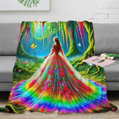 Couverture microfibre 180x200cm imprimé 3D robe de beauté plaid doux lit - 2