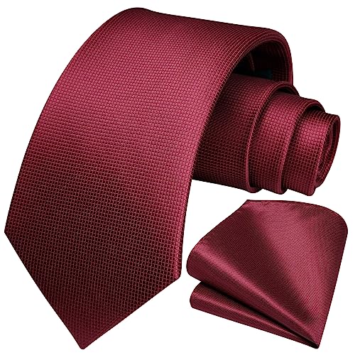Image of HISDERN Mens Ties Solid Color Tie and Pocket Square Set Classic Woven Formal Neckties & Handkerchief Wedding Party