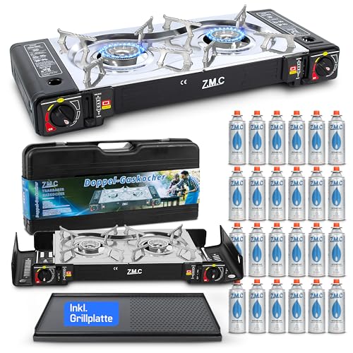 ZMC Camping Gaskocher 2-flammig inkl. Adapter für LPG Anschluss +...