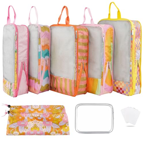 7 Pcs Compression Packing Cubes for Travel Luggage, Lightweight Suitcase Organizer Bags Set, Compression Packaging Cube for Travel Essentials, Packing Cubes for Carry on Suitcase