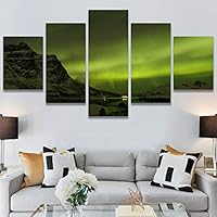 SIGNWIN 5 Panel Canvas Wall Art Astronomy & Space Contemporary Cosmic Dramatic Green Group Photography Realism Ultra for Home Decorations Ready to Hang - 60