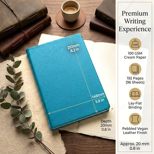 Image of GLUN Soft Touch PU Leather A5 Notebook, Turquoise Cover Portable Pocket Diary Notepad with Schedule, 242 Writing Pages for Home, School & Office Use