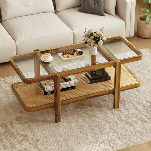 Giantex Rattan Coffee Table, 47.5' Rectangle Solid...