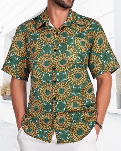 Image of Men Hawaiian Shirt Short Sleeve Summer Beach Button Down Shirts with Pocket