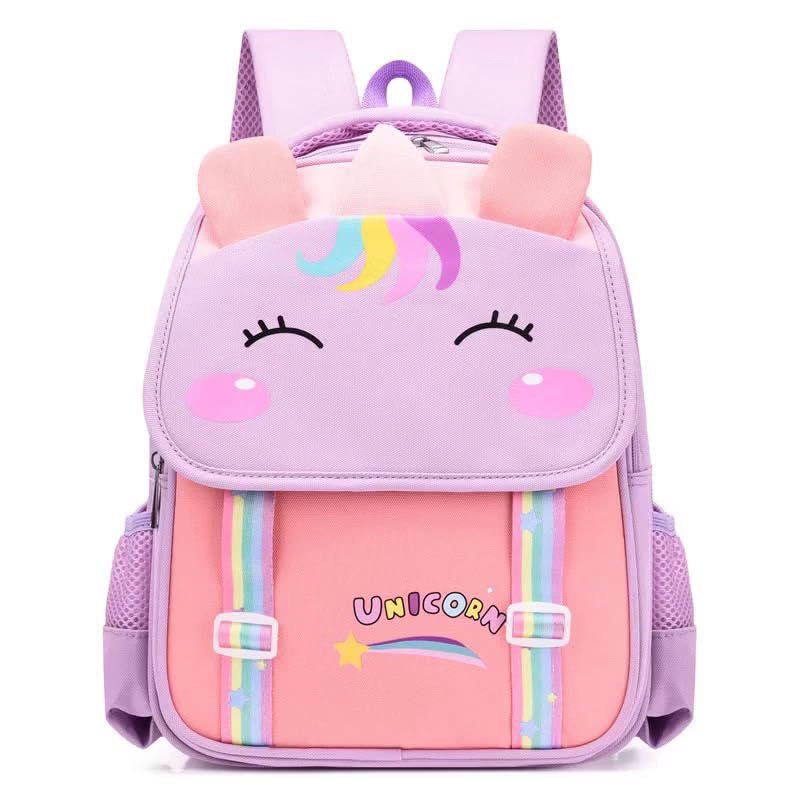 Mochila Escolar Infantil Unicórnio e Dinossauro, 4 Cores Disponíveis, Design Divertido, Alças Ajustáveis, para Crianças da Pré-escola e Ensino Fundamental (LÌLAS.)