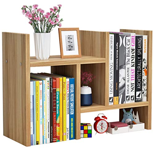 Office Desktop Bookshelf Adjustable Wood Display Shelf Desktop Organizer Office Storage Rack Countertop Bookcase Office Supplies Desk Organizer Accessories (Natural)