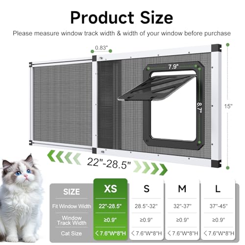Bug-Proof Screen Cat Door for Window,22"-28.5" Adjustable Width,1-Min Install | Stainless Steel Mesh + Aluminum Frame | Ventilated | Magnetic Closure Sliding Pet Door Window Insert for Cats - Image 3