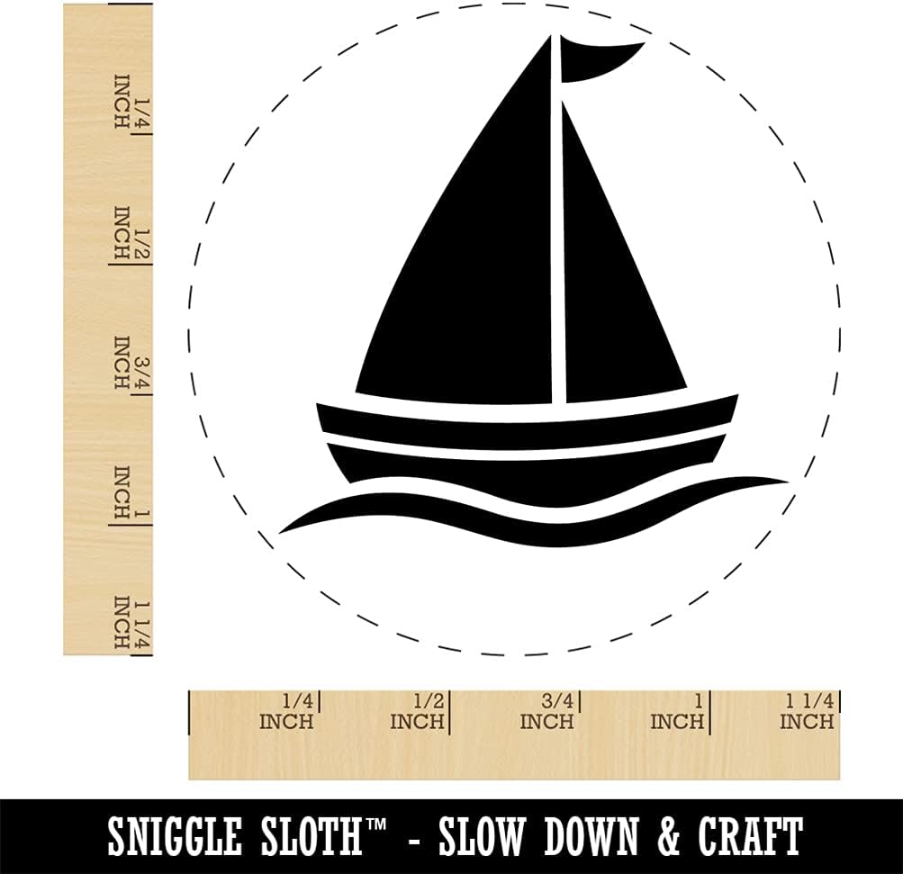 Sailing Sailboat Self-Inking Rubber Stamp Ink Stamper for Stamping Crafting Planners - 1-1/2 Inch Large - Black Ink