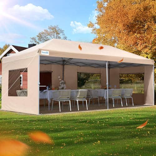 Quictent 10x20 FT Pop up Canopy Tent with Sidewalls, Easy Setup and Wheeled Bag for Outdoor Event Party Commercial Camping Markets and Instant Shelter