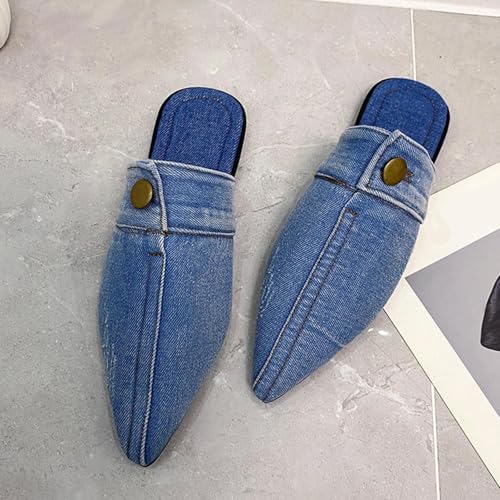 Pantoufles plates denim femme bout pointu légères confortables - 6