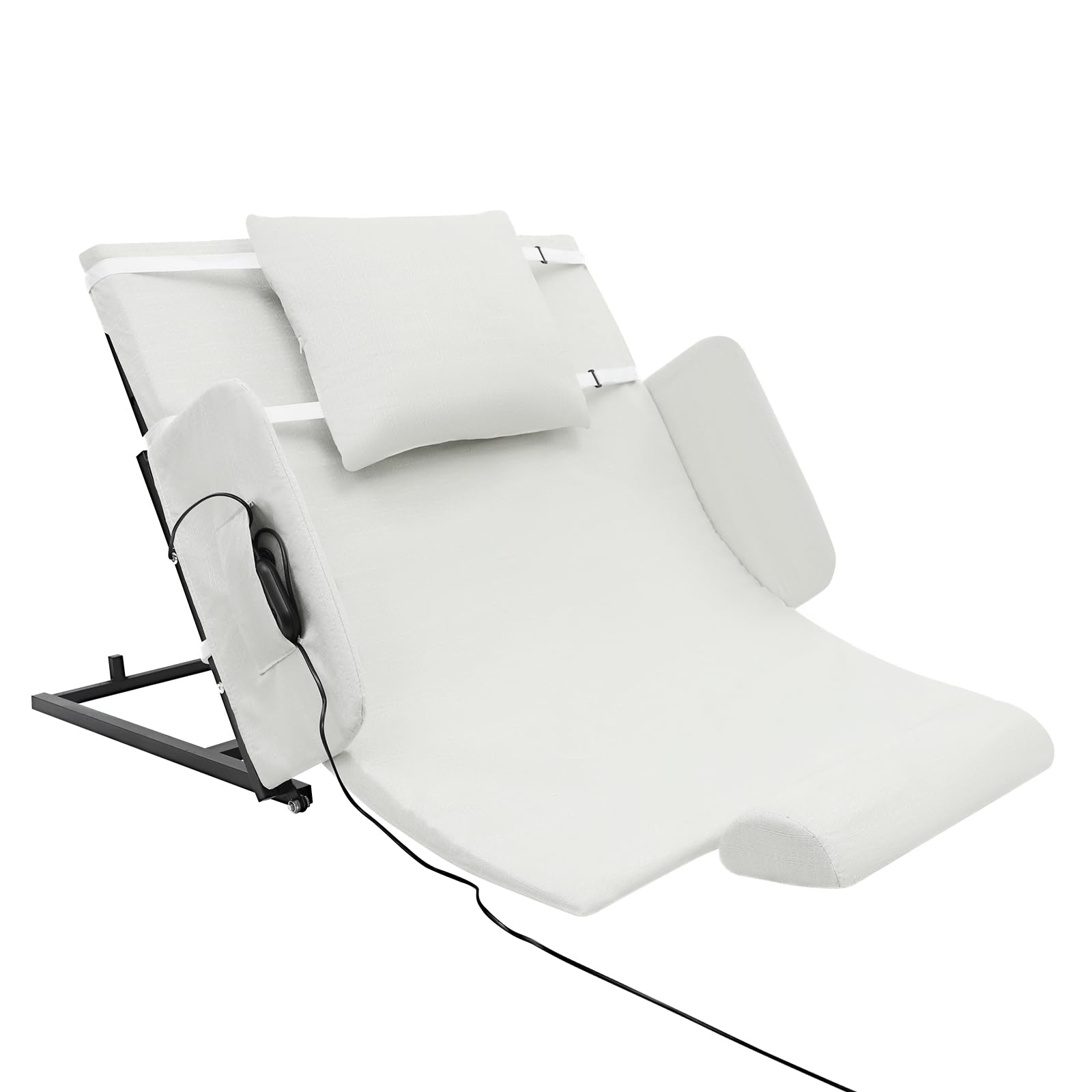 Dossier électrique réglable pour lit, dossier de lit 10 à 80 °, aide au siège, avec télécommande, 120 x 97 x 73 cm, dossier électrique supplémentaire jusqu'à 100 kg (blanc)