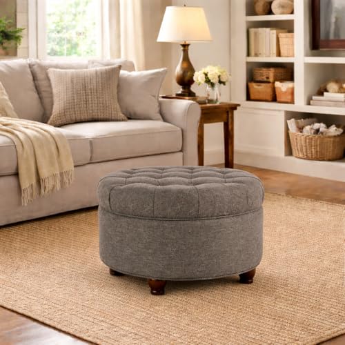 Image of HomePop 25 inch Button Tufted Round Storage Ottoman - Dark Gray