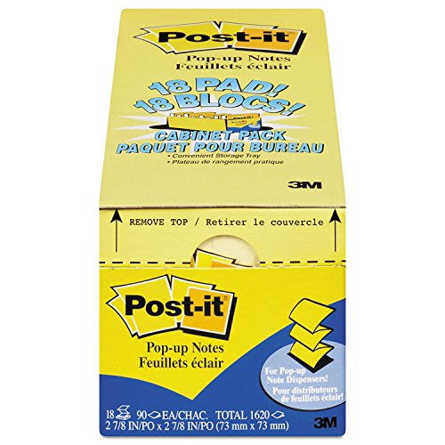 Post-it Pop-up Notes, 3 in x 3 in, 18 Pads, America's #1 Favorite Sticky Notes, Canary Yellow, Clean Removal, Recyclable (R330-18CP) - image 3