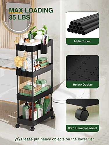 LEHOM Slim Rolling Storage Cart - 4-Tier Organizer for Small Spaces, Black