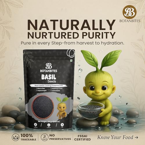 Image of BOTANBITES Basil Seeds Combo 500g | Rich in Fibre & Plant-Based Omega-3 | Natural Superfood for Fat Loss, Digestion & Hydration | Sabja Seeds for Eating & Drinking | Vegan & Gluten-Free | 250g x 2 (500 G)