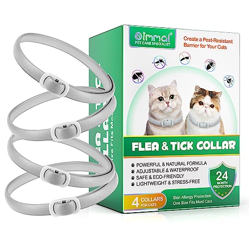 Garrapatas antipulgas para gatos, collar antipulgas para gatos, 4 collares para gatos contra piojos, material antialérgico, cuello impermeable ajustable, protección eficaz de 24 meses