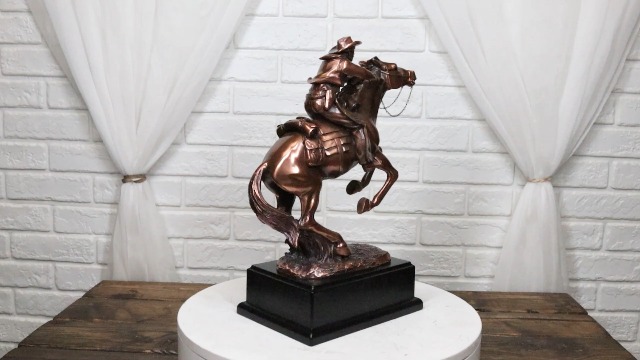 Estatua Vaquero a caballo en resina electrochapada bronce miniatura 7