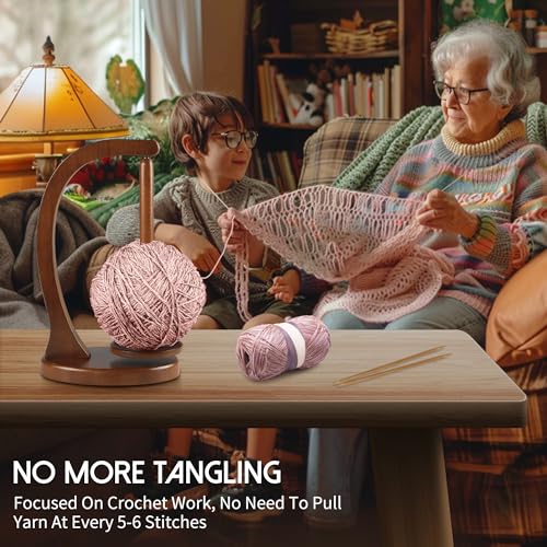 wooden yarn holder for crocheting upgrade larger size amp magnetic rotating pendulum yarn ball dispenser stand yarn spinner as surprise gift for knitting lovers walnut
