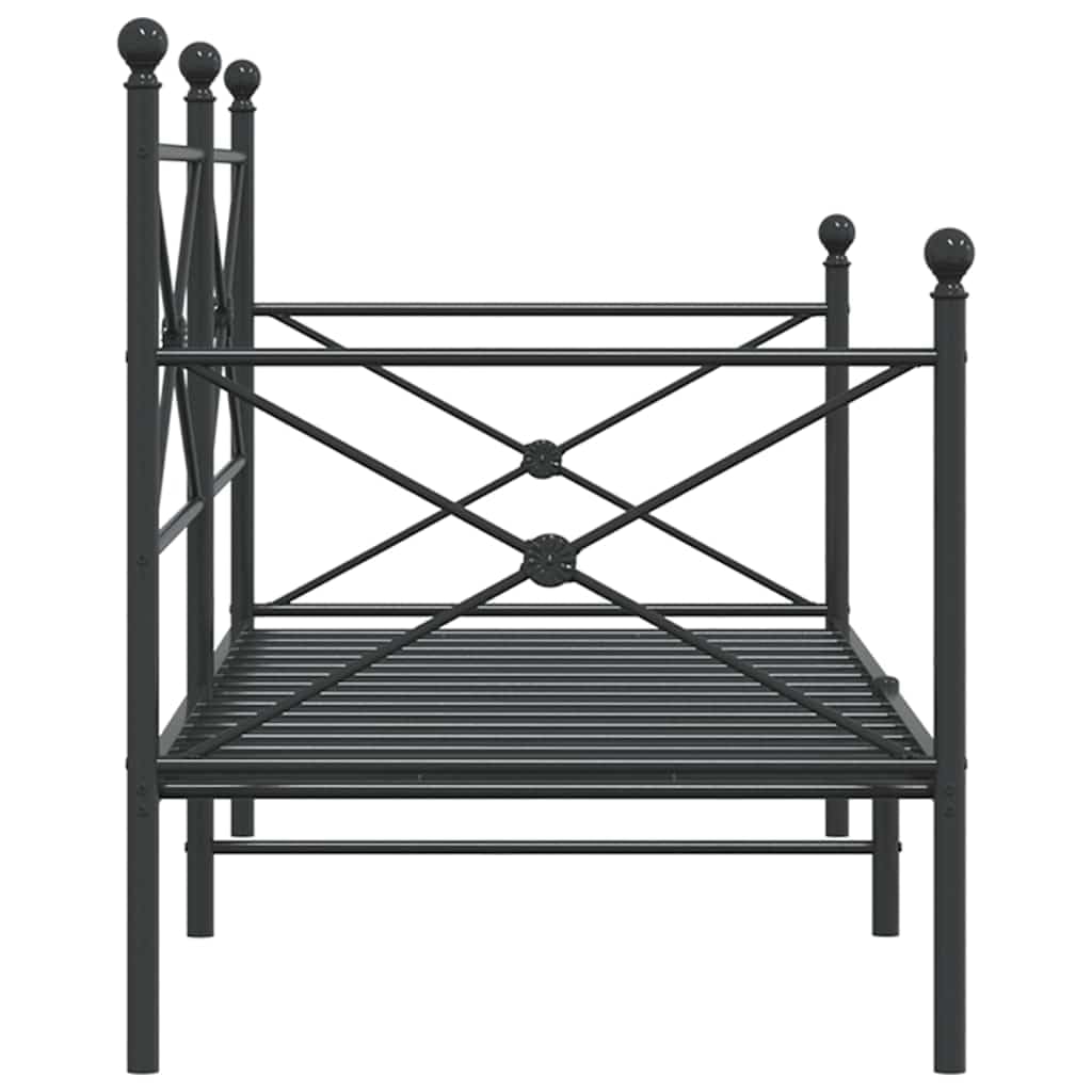 Cama de día sin colchón, color negro, 80 x 200 cm, marco de acero estable, para dormitorio, mueble moderno con espacio de almacenamiento
