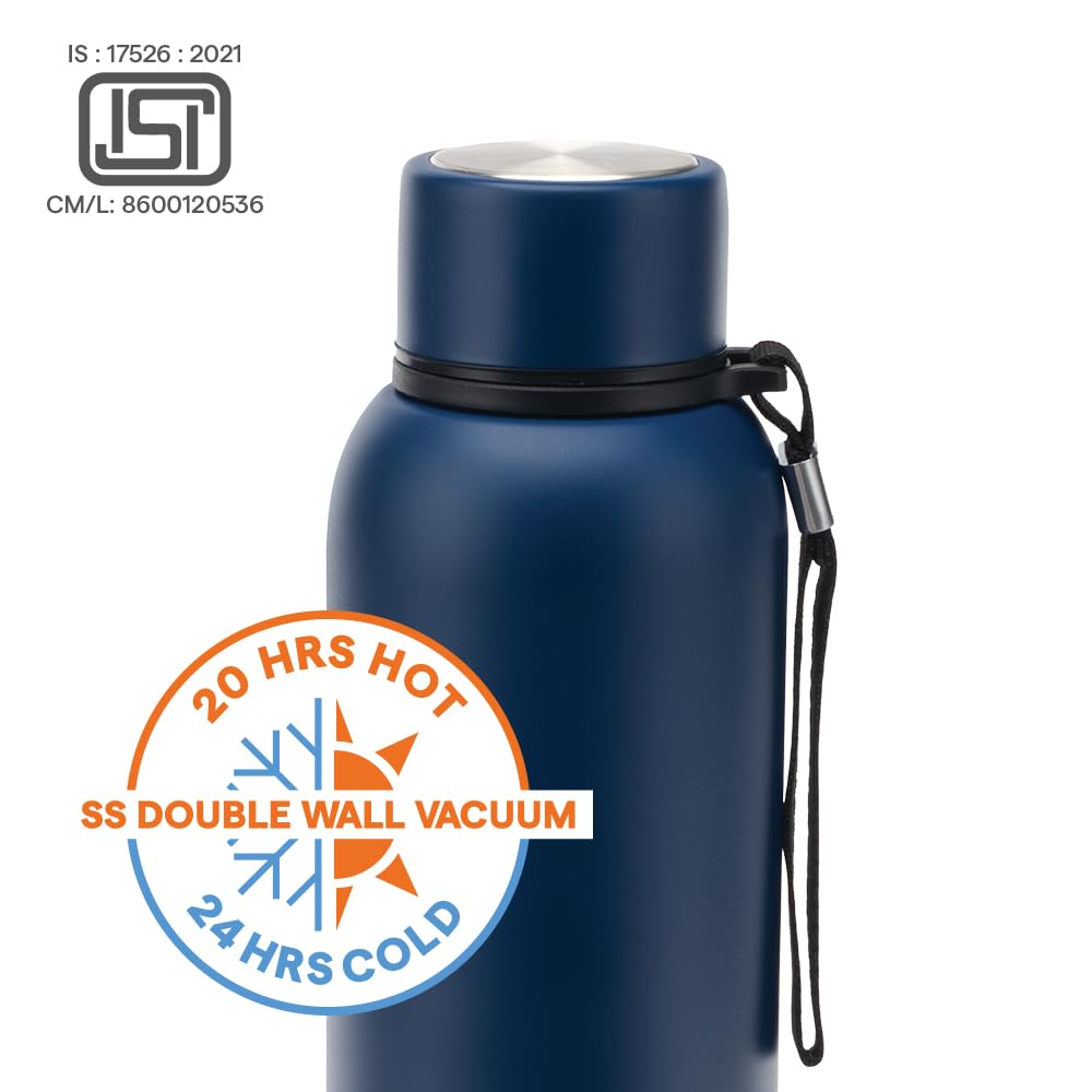 Borosil Hydra Trek Stainless Steel Water Bottle | Double Wall Vacuum Insulated Flask, Green | 20 Hours Hot & 24 Hours Cold | Ideal for Personal & Corporate Gifting | 1 Year Warranty (Indigo, 700 ml) — Amazon image 2