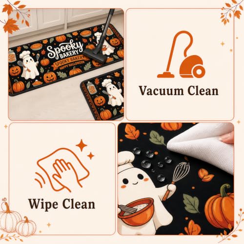 Brlulili Halloween Kitchen Mats Set of 2 Non Slip Spooky Bakery Runner Rugs - image 5