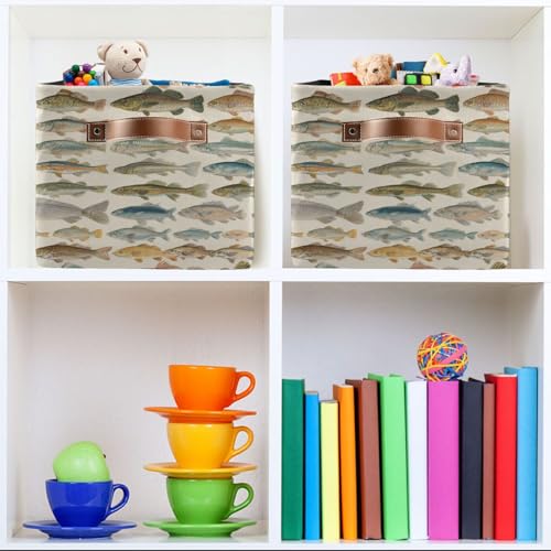 Image of Aslsiy Storage Basket Vintage Fishing Theme Nursery Bins Baby Canvas Box Clothes Shelf Basket Laundry Hampers 2 Pcs