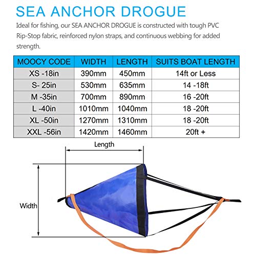 Drift Sock para Barcos de Pesca, Bolsa de Control de Deriva para Kayak, Canoa, Pontón y Barcos de Arrastre - Paracaídas Freno de Agua con Arnés, Flotador Bola, Línea de Descarga (56'' para Barco de 20 pies o más) miniatura 3