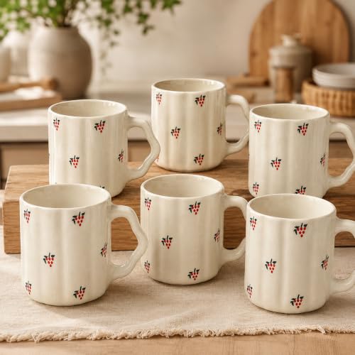 Image of The Earth Store Cream Grapes Coffee Mug - 300ML Ceramic Coffee Mugs Set of 6 | Microwave & Dishwasher Safe Mugs for Gift | Home | Office | Restaurant | Daily Use