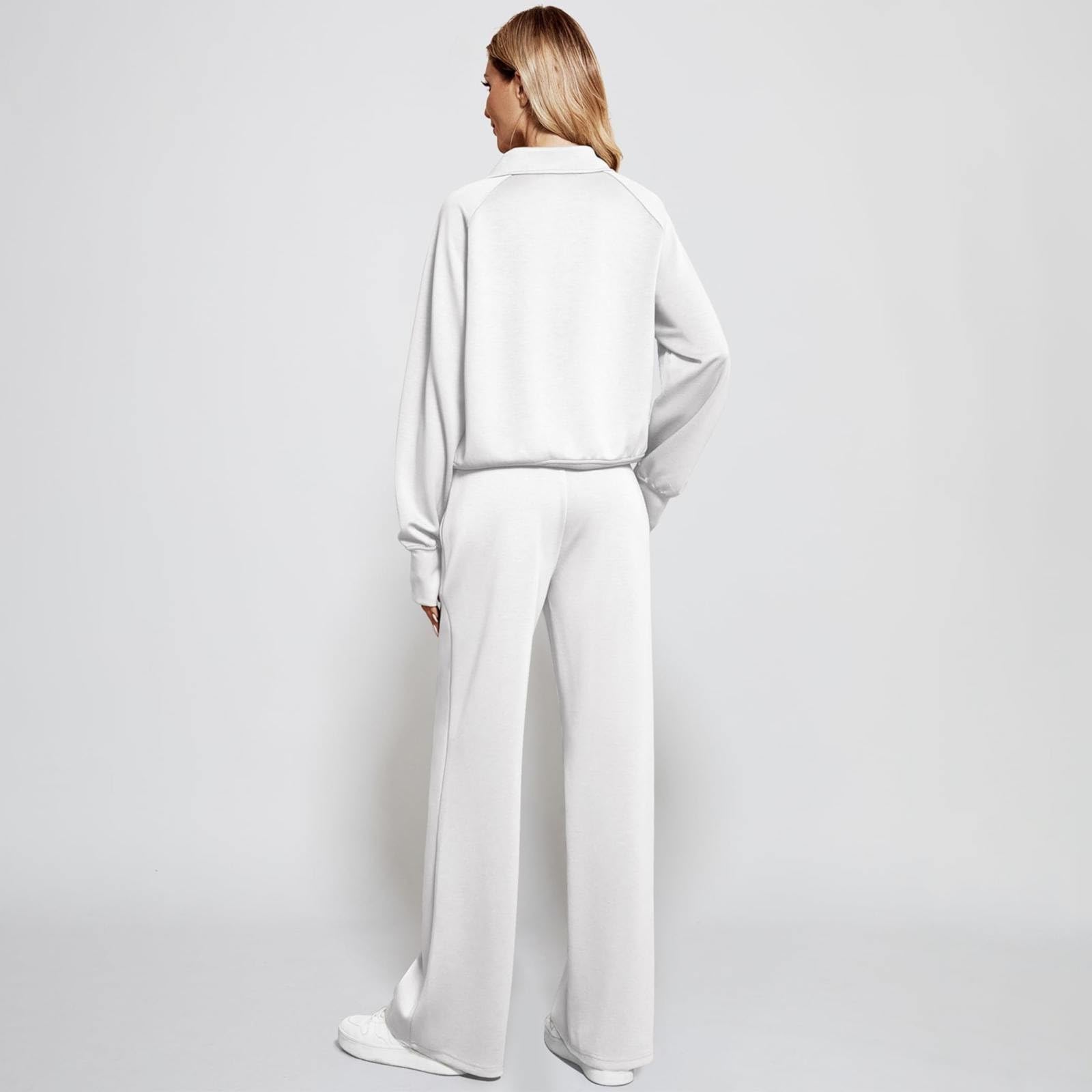 Chándal de dos piezas para mujer, sin capucha, traje deportivo de 2 piezas, conjunto de pantalones de pierna ancha, ropa de ocio, traje de casa con media cremallera, atuendo informal de viaje