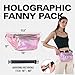 Holographic Fanny Pack Belt bag - Crossbody Waist Bag for Men or Women - Hands-Free, Waterproof Large Bumbag for Hiking, Running, and Travel (Pale Pink)