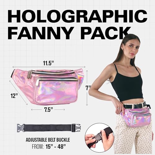 Image of Sojourner Holographic Rave Fanny Pack - Packs for Festival Women, Men | Cute Fashion Waist Bag Belt Bags (Pale Pink)