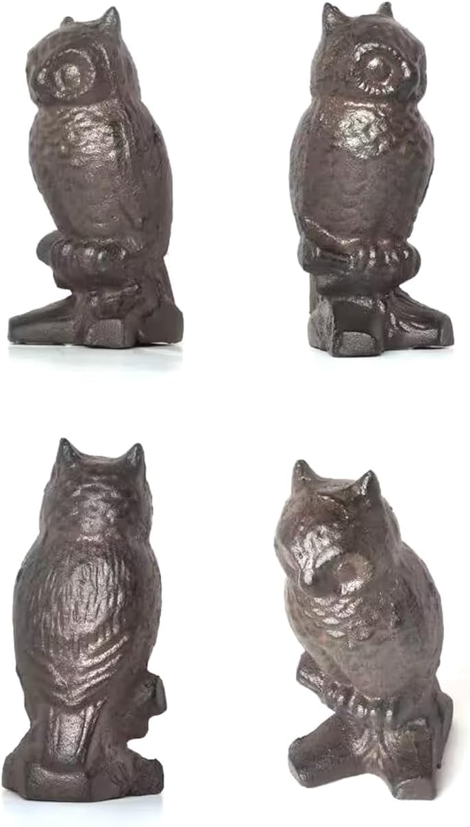 Rustic Cast Iron Owl Statue - Decorative Collectible Figurine for Home, Indoor Shelf Decor, Garden Ornament