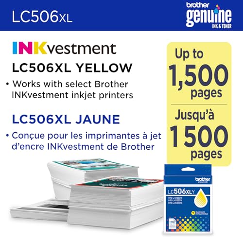 Image of Brother Genuine LC506XLY High Yield Yellow Ink Cartridge (for use INKvestment 4355, 4555, and 4557 Printers)