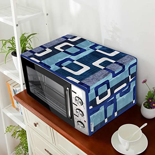 Image of Polyester 3-Layered Microwave Oven Top Cover With 4 Utility Pockets Suitable for Upto 30 Liter (Color- Blue, Size-36x14 Inches)