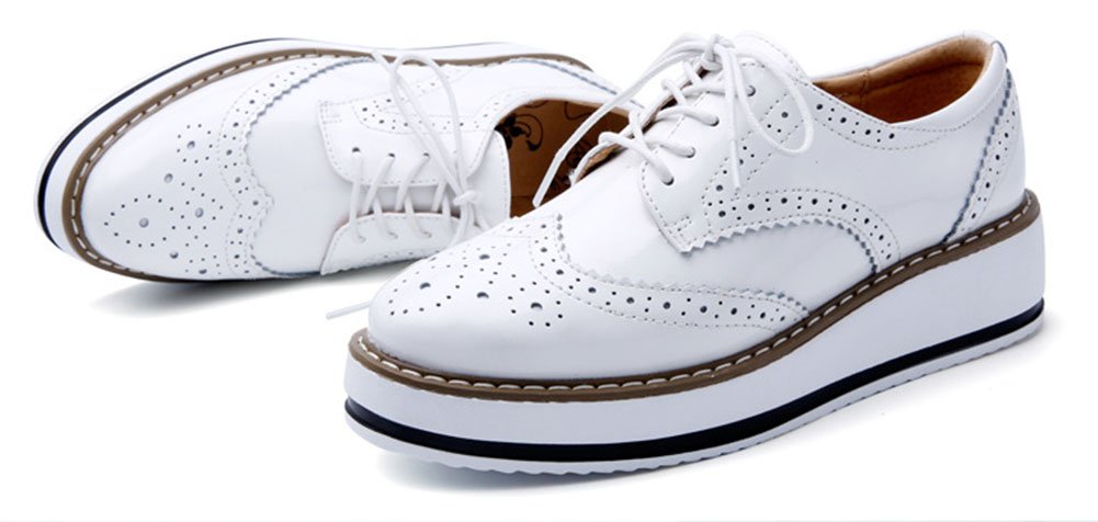Derby Cuir Vernis Baskets Brogues Plateforme Chaussure Ville à Lacets Femme Grande Taille 39 40 41