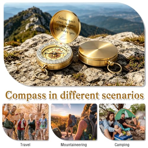 Brújula personalizada de latón con grabado con texto de nombre, portátil, impermeable y luminosa, regalo para hombres, papá, graduación, senderismo y camping miniatura 5