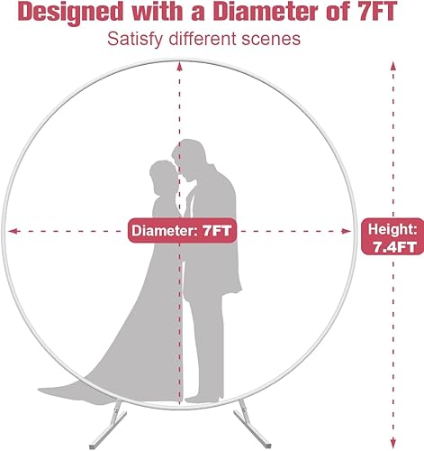 Miniatura 3 de Soporte redondo de arco de boda de 7 pies con base de metal para decoración de globos de flores, marco de fondo circular para ceremonia, fiesta de