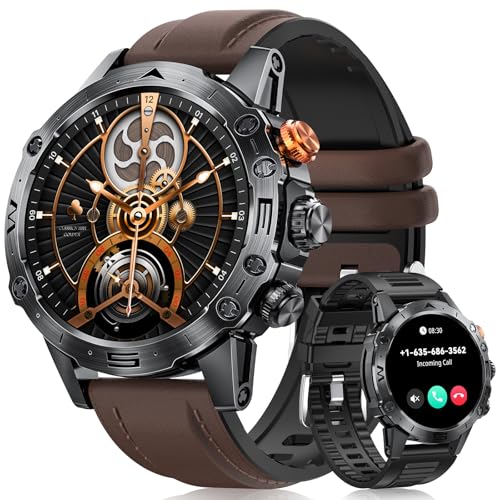 2025 Reloj Inteligente Hombre Militar, 1.53'' IPS Smartwatch Hombre con Llamadas Bluetooth, Larga Duración, Impermeable IP68, Pulsera Actividad 120+ Modos Deportivos, SpO2, Sueño, Android iOS, Marrón