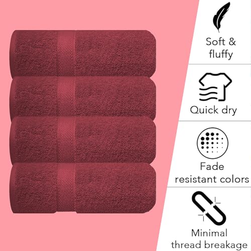 Image of Sulfar 100% Combed Cotton, Quick Drying Highly Absorbent Thick Bathroom Towels, Luxury Bath Towel Set (Pack of 4, 70 X 140 cm) - 600 GSM (Red Wine)