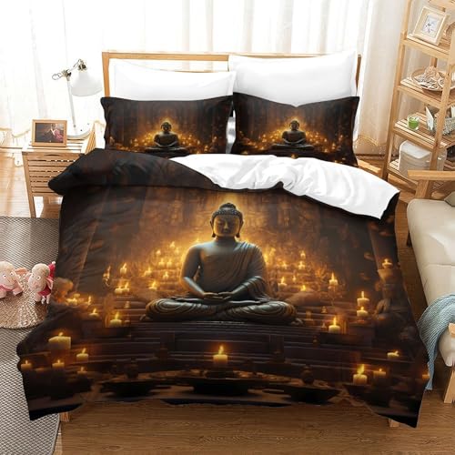 Housse de couette Bouddha anti-allergie pour lit double en microfibre douce