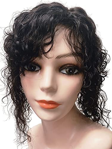 YUDIT Silk Base 16 * 18cm Curly/Wavy Hair Toppers For Women Real Human Hair Hairpieces Toupee Wiglet Large Area Cover Women Severely Thinning Hair and Hair Loss (12in-left part, off black)